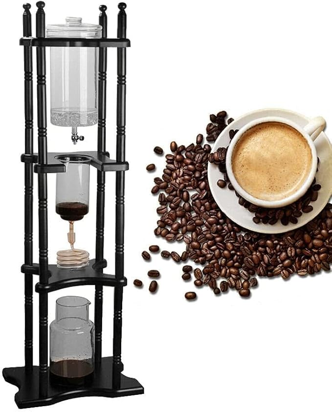 DNYSYSJ 18-20 Cups Commercial Ice Coffee Machine Cold Brew Coffee Tower Home Ice Drip Coffee Maker Wooden Cold Brew Drip Tower Coffee Maker Set W/ 2500ml Large Capacity Coffee Solution Pot