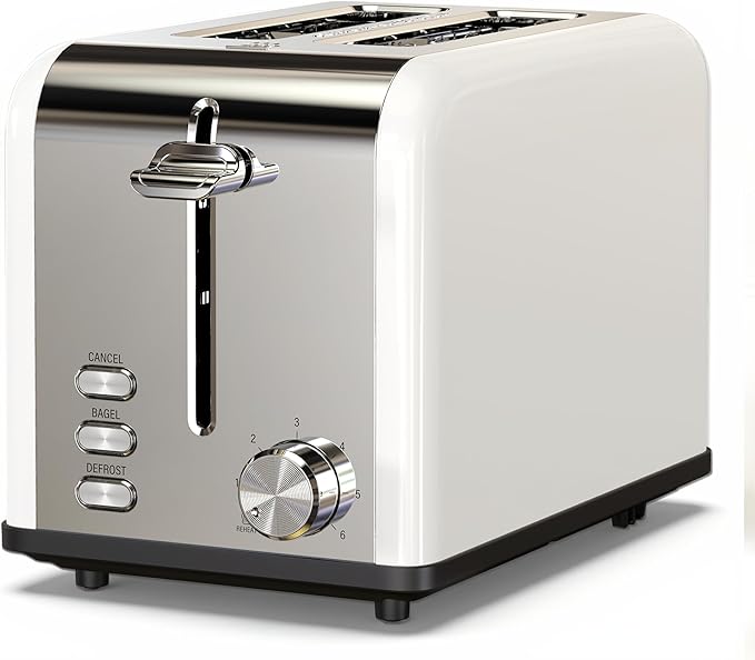 Simple Deluxe 2-Slice Toaster Stainless Steel Extra Wide Slot Toaster with Removable Crumb Tray 6 Browning Setting and 3 Function White