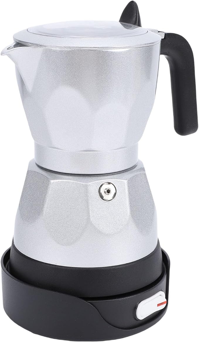 Electric Espresso Coffee Maker 3 Cup Aluminum Italian Coffee Pot Electric mokas Pot Cuban Coffee Maker Portable Mocha Pot Espresso Maker Coffee Machine mokas Maker (Silver)