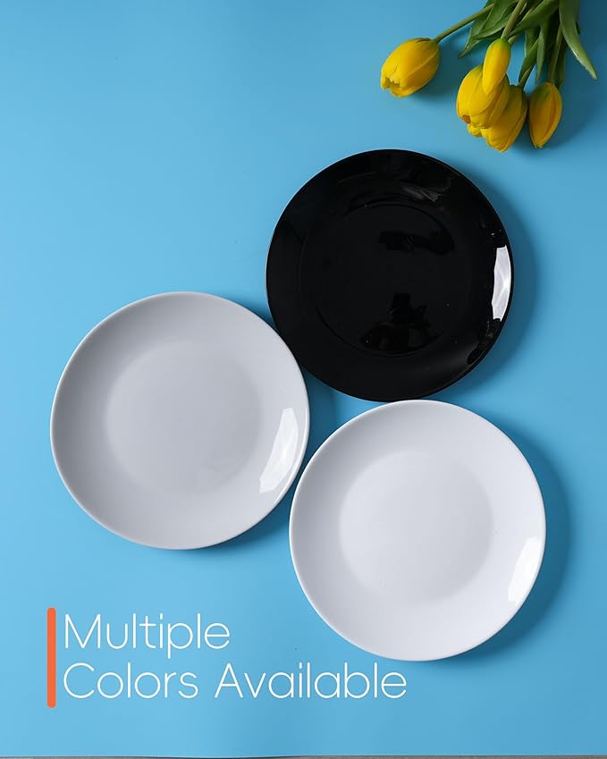 10.5 inch LaGlint Dinner Plate Set of 6 Lightweight Round Opal Glass Grey Dinnerware Plates Dishwasher and Microwave Safe