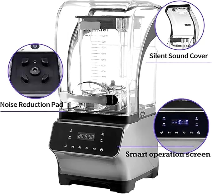 Smoothie Blender2600W Commercial Countertop Multiple Speed Smoothie Blender1.6L High Speed Smoothie MakerHousehold Quiet Blenderfor Puree Crush Ice Smoothies(Silver)