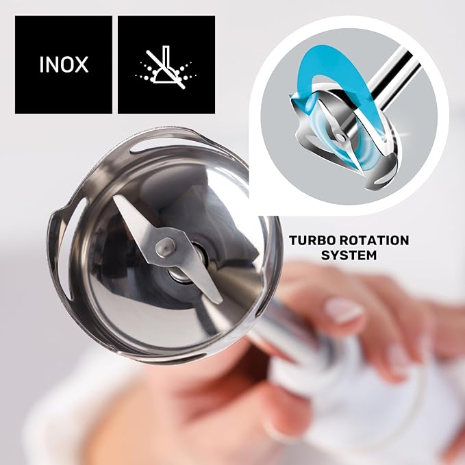 Taurus – 1000 Plus Stainless Steel Hand Blender Electric Mixer Blender 2 Speeds + Turbo Stainless Steel Blades Splash Proof Bell Ergonomic BPA-Free | Dishwasher Safe | With Accessories