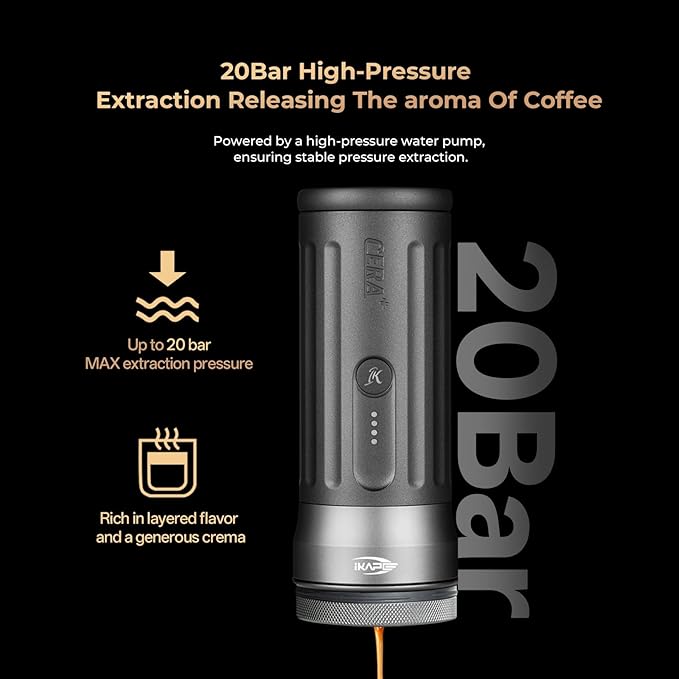 IKAPE Newly KAPO K2 Pro Portable Espresso Machine with Bl uetooth APP Connect &amp 58mm Bottomless Basket Electric Coffee Maker 20 Bar Pressure for Home Travel Camping
