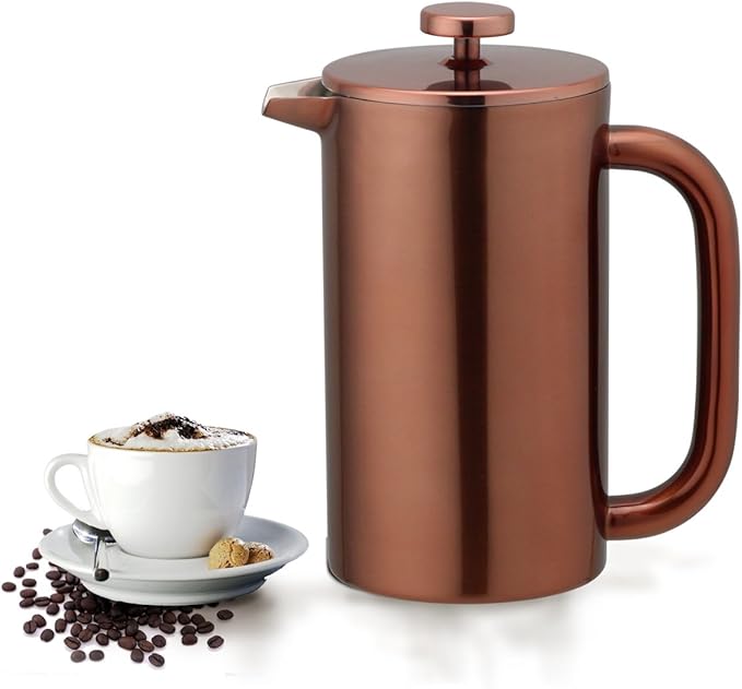 8-Cup Double Wall Insulated Stainless Steel French Coffee Press 32-Ounce Durable Coffee Tea Maker with Stainless Steel Plunger Copper