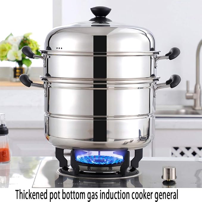 Cookware Set2-Piece Stainless Steel Pot &amp Pan SetsSteamer with Tempered Glass Comfortable Handle Suitable for Various Heat Sources Including Induction Cooker Omelette Pans