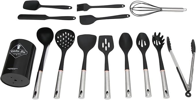 14 Piece Silicone Cookware Set Heat Resist Kitchen Tools Cooking Kitchen Utensils with Comfortable Handles for Home and Restaur Use
