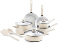 GreenPan Dover Healthy Ceramic Nonstick 12 Piece Cookware Pots and Pans Set PFAS-Free Dishwasher Safe Comfort Grip Handle Cream White