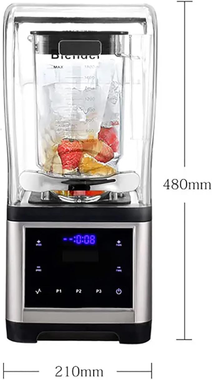 Smoothie Blender 1.6L Commercial Smoothie Makers with Hood Multi-level Stepless Regulation/Noise Reduction/safe Operation for Juice Milkshake