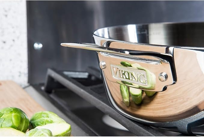 Viking Stainless Steel Kitchen Essentials Bundle – 3-Piece Cookware Set with 8 Cooking Utensils 4.8 Qt Sauté Pan &amp Lid 3.4 Qt Sauce Pan &amp Lid – Induction Ready Oven &amp Dishwasher Safe