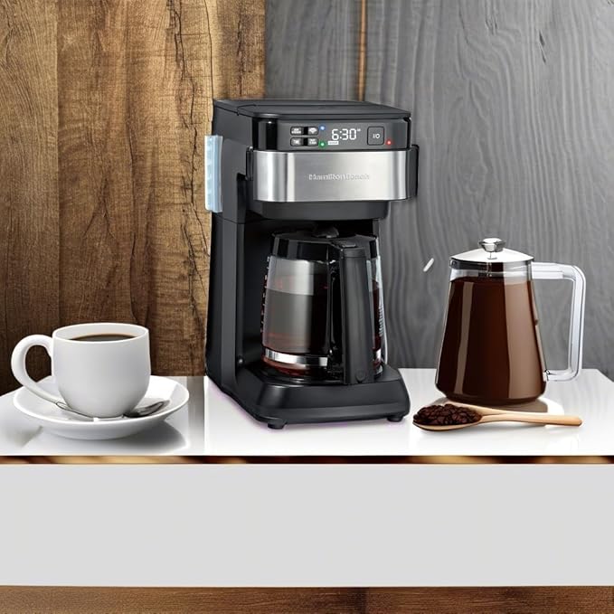 Hamilton Beach Works with Alexa Smart Coffee Maker Programmable 12 Cup Capacity Black and Stainless Steel (49350R)