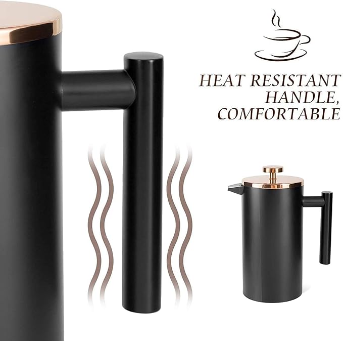 Miuly 12oz French Press for One Person Small Coffee Press 350ml with 2 Filter Mesh Double Wall Insulated French Press for Travel Black