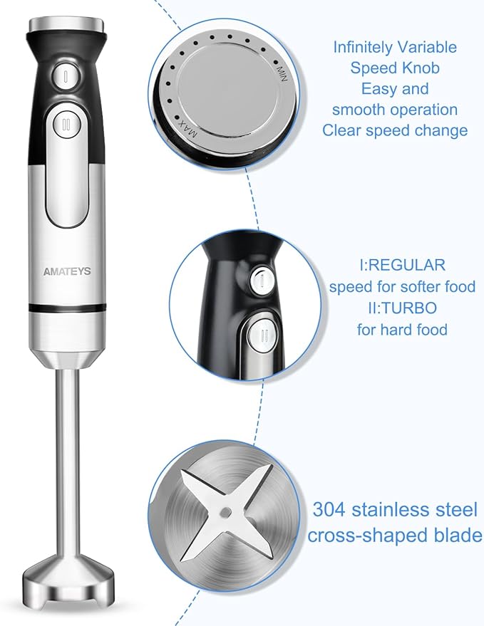 Immersion Blender Handheld700W Hand Mixer Infinitely Variable SpeedsMulti-function Stainless Steel Stick Electric Kitchen Smoothie Blender with Detachable Whisk Milk Frotherfor Soup Puree