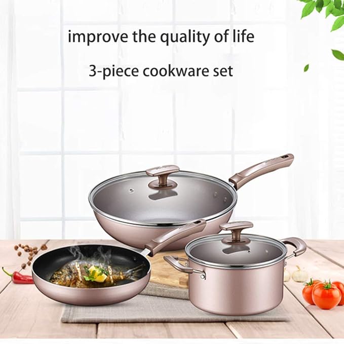 Aluminium Non-Stick Cookware - 3 Piece Saucepan Setwith Tempered Glass Cover Comfortable HandleSuitable for A Variety of Heat Sources Including Induction Cookers Non Stick Pan