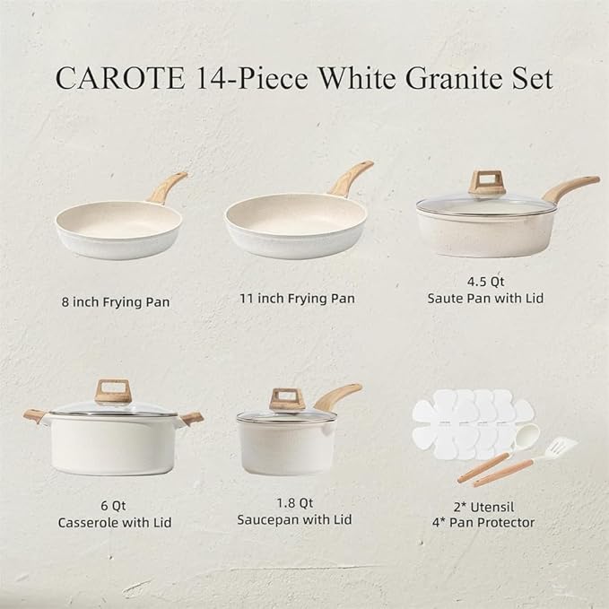 14 Pcs Pots and Pans Set Nonstick Cookware Set Kitchen Cooking Set with Utensil and Pan Protectors14 PcOne