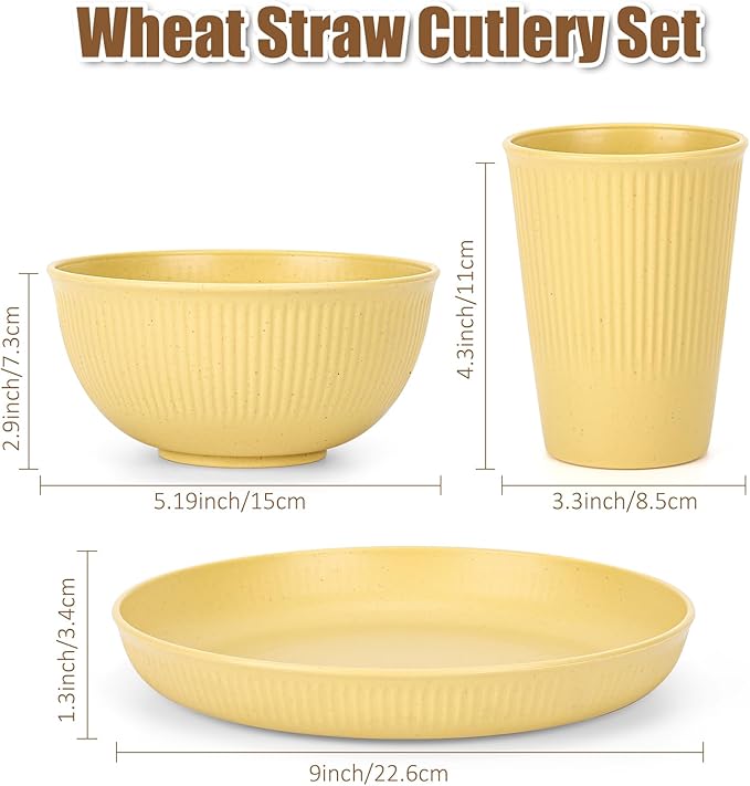18PCS Wheat Straw Dinnerware Sets Unbreakable Reusable Dinnerware Set for 6 Microwave Dishwasher Safe Dinnerware for Outdoor Camping Dishes