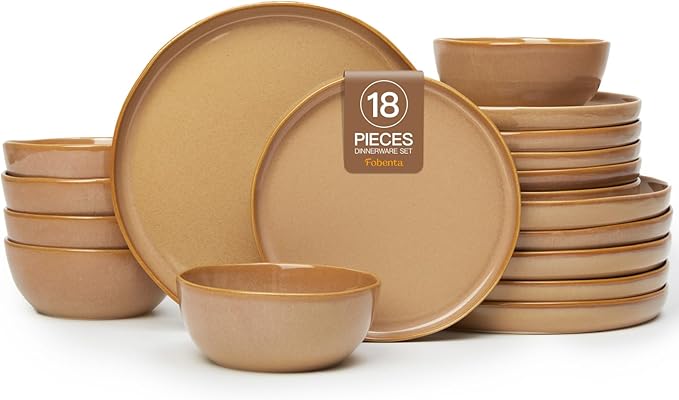18 Piece Rustic Taupe Plates and Bowls SetEarthy Ceramic Dinnerware Sets for 6 – Handcrafted Dish Set for Inviting Dining &amp Vintage Charm