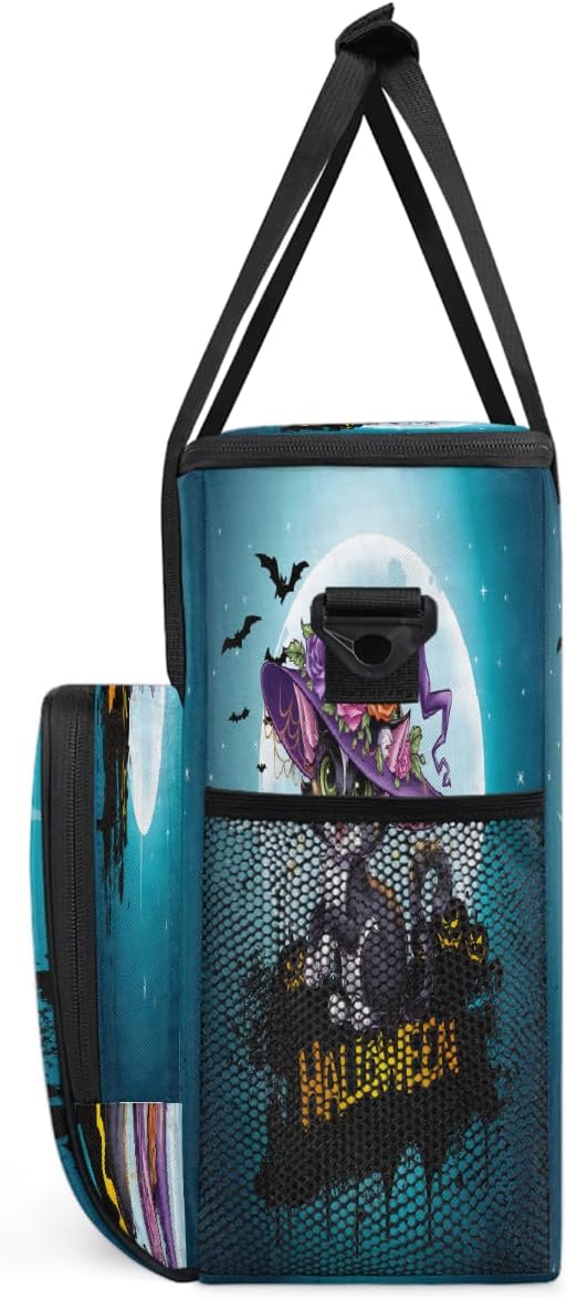 Halloween Flower Cat Moon Coffee Maker Carring Bag Travel Carrying Storage Tote Bag Compatible with Keurig K-Mini or K-Mini Plus Portable Single Serve Coffee Brewer Case with Pockets for K-cup Pods