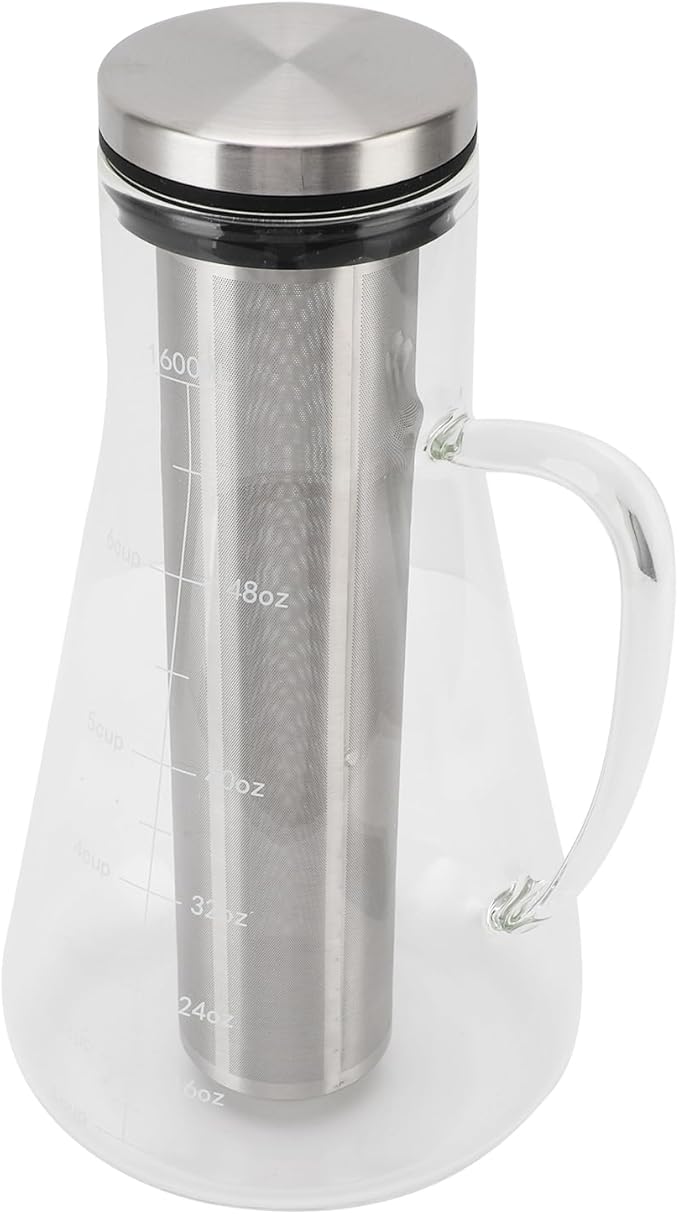 Cold Brew Coffee Maker 1600ML Stainless Steel Filter Brewer Temperature Proof Glass Pot with Ergonomic Handle Ideal for Home &amp Office
