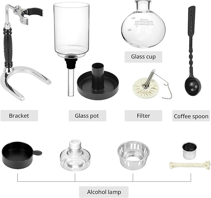 QWORK 5-Cup (600ml) Siphon Coffee Maker - Borosilicate Glass Syphon Brewer with Adjustable Buffer Clamp High-Temperature Resilience Tabletop Glass Siphon Pot for Coffee Aficionados