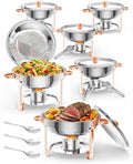 Superior 5QT Round Stainless Steel Chafing Dishes Buffet Set – Glass Lids Spoon &amp Tweezers Food Warmer Server for Catering &amp Events Rose Gold – 6-Pack 6-Piece Set