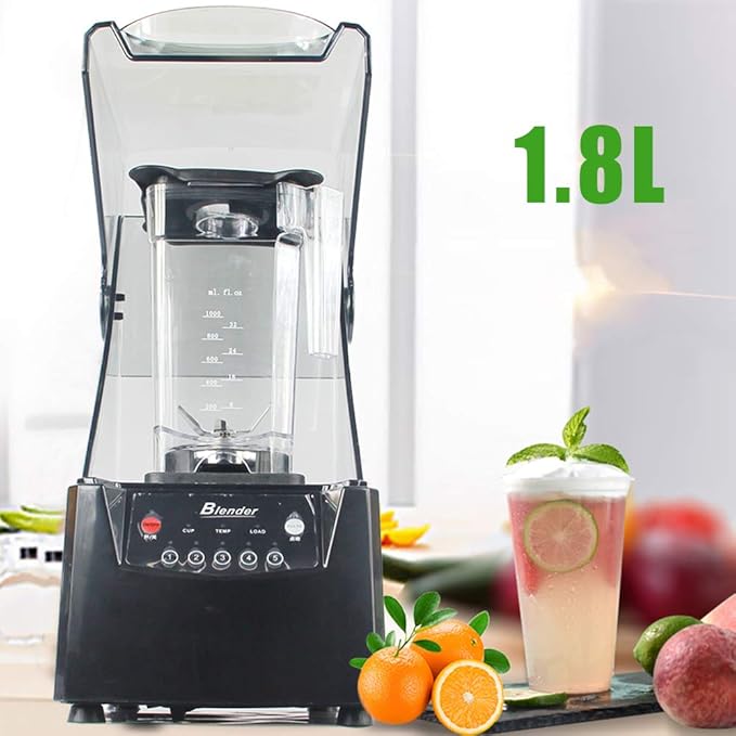 Smoothie Blender 1.8L Commercial Soundproof Hood Blender 110V 2200W Smoothie Machine Juice Maker Vegetables Mixer with Shield Quiet Sound Enclosure for Home Office Restaurant Ice Crush Shakes