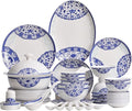 Creativity Ceramic Dinner Plate Sets 58 Piece Dinnerware Set Service for 6-8 Blue and White Pattern Bone China Bowls and Dish Set
