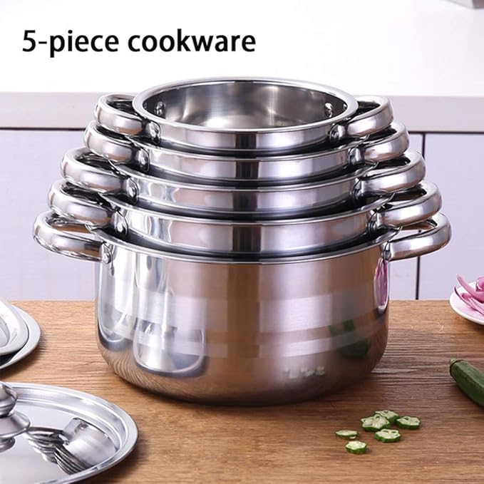 Cookware-Set 5-PieceCooking Pot Set With Full Stainless Steel Lid All Types Of Cookers Induction Gas Ceramic Electric Cookware