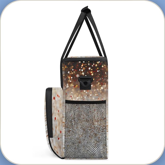 Glitter Coffee Maker Carrying Bag Gold Sequin Portable Travel Storage Tote Bag Compatible with K-Mini or K-Mini Plus Single Serve Coffee Brewer Carrying Case with Multiple Pockets &amp Shoulder Str