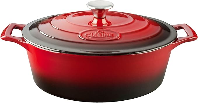 La Cuisine LC 2700 5 Piece Enameled Cast Iron Oval Casserole Cookware Set Red