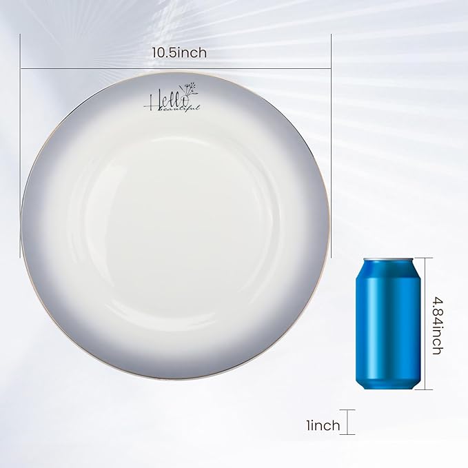 Fine Bone China Dinner Plates10.5-inch Smoky Gray Sradient Rendering Plates 24k Gold-plated Dinnerware SetsElegant ArtworksSuitable for Families with Tastewith Gift Box Packaging