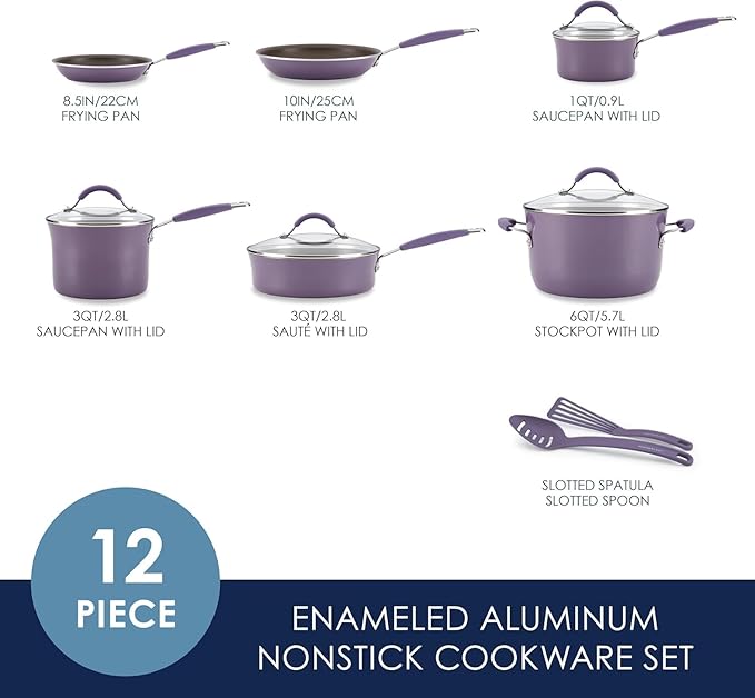 Rachael Ray Cucina Nonstick Cookware Pots and Pans Set 12 Piece Lavender Purple