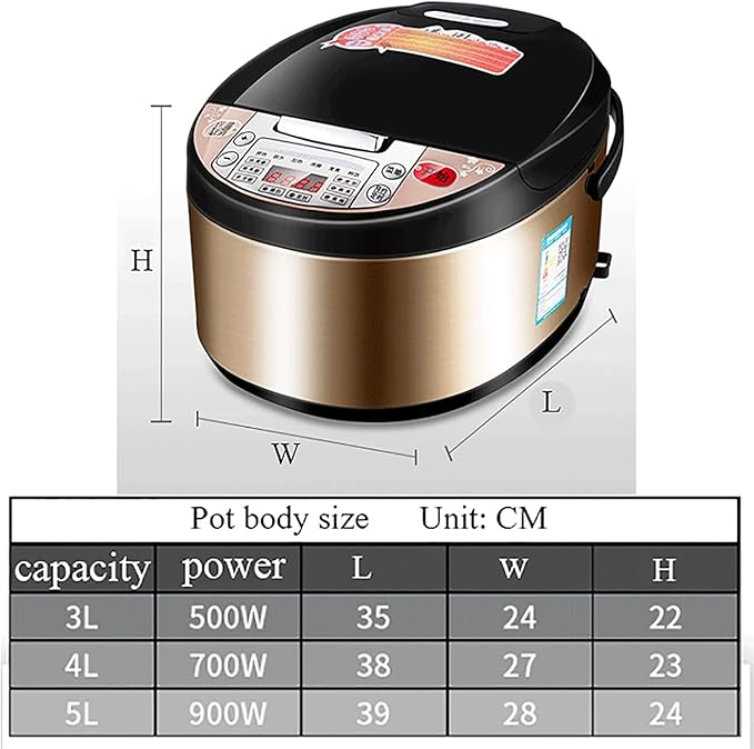 Rice Cooker Household Multifunctional Non-Stick Rice CookerIntelligent Insulation and 24H Reservation for 1-8 People (B 5L) (B 3L)
