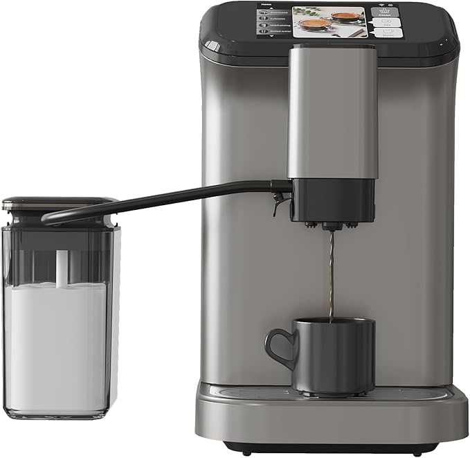Fully Automatic Espresso Machine With Milk Frother 4-Beverage Cappuccino Coffee Machine With Built-In Grinder and Intuitive Touch Display Coffee Maker Latte Machine Gunmetal