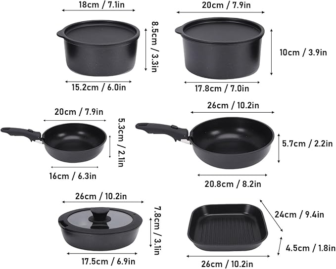 Pssopp Pots and Pans Set Aluminum Nonstick Cookware Set with Detachable Handle Dishwasher Safe for Kitchen Cooking