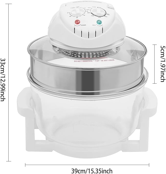 17L/17.96Qt Turbo Electric Glass Air Fryer w/ 2 Grill Electric Turbo Convection Oven Roaste 360° Viewable Airy Fryer with Expansion Ring Multifunction Oilless Halogen Oven