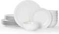 Famiware Garden Plates and Bowls Sets 18-Piece Dishes Set for 6 Scratch Resistant Kitchen Dishes Dinnerware Set - Microwave and Dishwasher Safe Reactive Glaze and Embossed Stoneware White