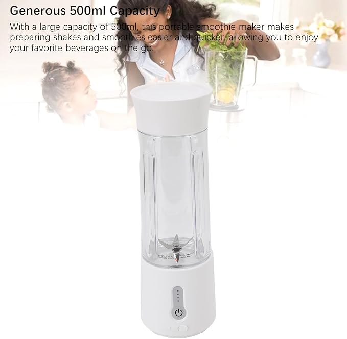Yoidesu Small Electric Blender 6 Blades 500ml Portable Smoothie Maker Cup with Battery Indicator Light for Travel Outdoor and Camping