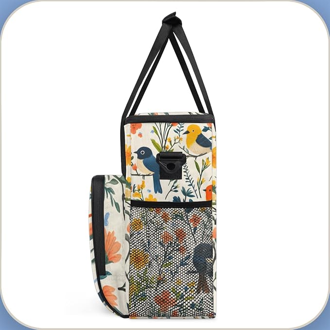 Birds Floral Coffee Maker Carrying Bag Portable Travel Storage Tote Bag Compatible with K-Mini or K-Mini Plus Single Serve Coffee Brewer Carrying Case with Multiple Pockets &amp Shoulder Strap