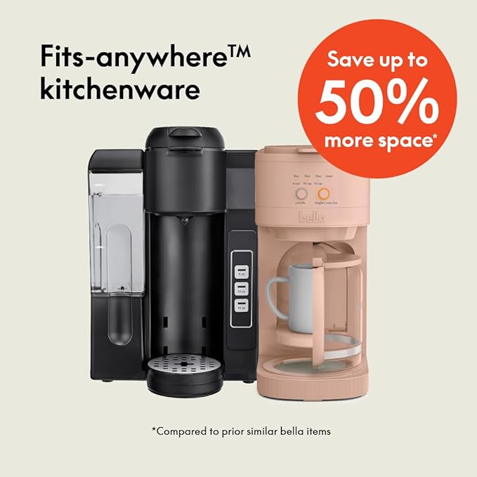 BELLA VersaBrew 2-in1 Coffee Maker K-Cup compatible Brew 3 Sizes Carafes &amp Single Serve Cups Dishwasher Safe Reusable Filter &amp Filter Holder Iced Coffee Function 60oz Tank Blossom