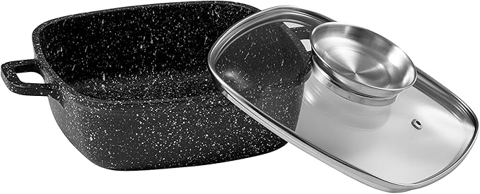 Pradel Excellence - 20 x 20 cm Premium Dutch Oven - 2L - Cast Aluminium - Stone-like non-stick coating - Glass lid with stainless steel cap - Silicone handles - Suitable for all heat sources including