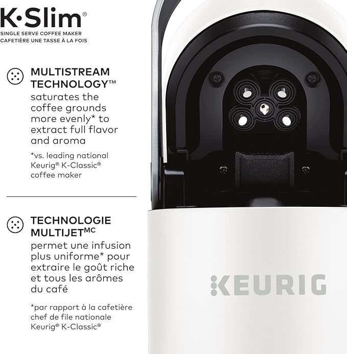 Keurig K-Slim Single Serve K-Cup Pod Coffee Maker Featuring Simple Push Button Controls And MultiStream Technology White