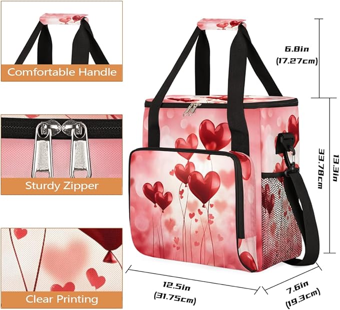 Valentine Red Heart Balloons Coffee Maker Carrying Bag Coffee Machine Travel Storage Bag Compatible with K-Mini or K-Mini Plus Portable Single Serve Coffees Brewer Case with Pockets for K-Cup Pods