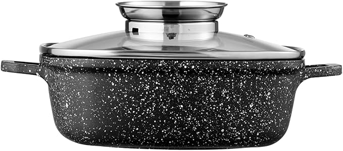 Pradel Excellence - 20 x 20 cm Premium Dutch Oven - 2L - Cast Aluminium - Stone-like non-stick coating - Glass lid with stainless steel cap - Silicone handles - Suitable for all heat sources including