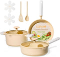CAROTE Pots and Pans Set Nonstick Ceramic Cookware Set Yellow Cooking Set Kitchen Induction Set with Steamer PFAS PTFE Free9 Piece