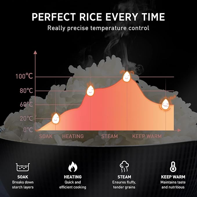 Bear Rice Cooker 3 Cups (Uncooked) 3D Heating and Fuzzy Logic Healthy Nonstick Small Rice Cooker PFAS-Free Touch-Screen for White/Brown Rice Quinoa Oatmeal Soup
