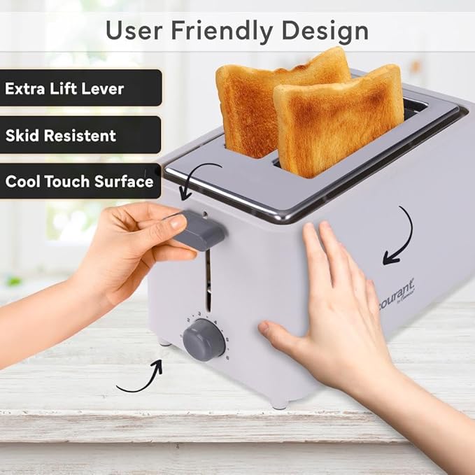 Courant 2-Slice Toaster Cool Touch with Extra Wide Slots For Bread Bagels &amp Waffle with 6 Adjustable Shade Settings Crumb Tray &amp Cancel Function Extra-Lift Feature compact Design – White