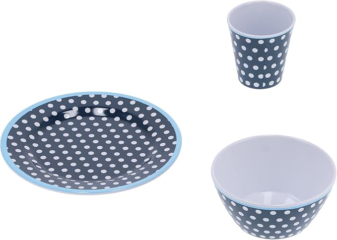 12Pcs Dark Blue Dot Melamine Dinnerware Set Durable Tableware with Cups Salad Bowls Plates for Home Restaurant Use Chip and Heat Tolerant Dishware