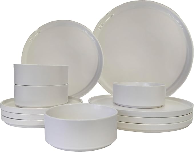 12-Piece Porcelain Scratch Resistant Plates and Bowls Sets Service for 4 Stoneware Dinnerware Sets Ceramic Plates and Bowls Dishes Sets White - Microwave and Dishwasher Safe