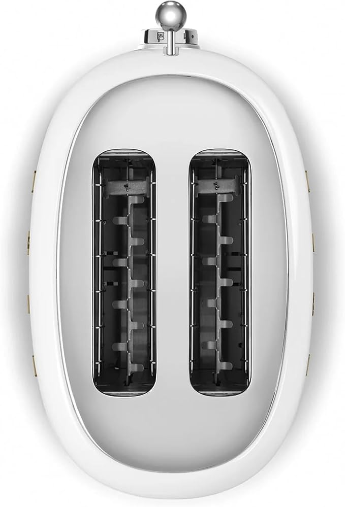 Smeg 2-Slice Toaster Stainless Steel OVO Collection Two Slice Toaster with 6 Presets and Removable Crumb Tray (Glossy White) (Renewed)