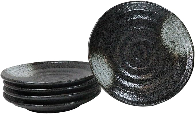 Ebros Gift Artistic Charcoal Grey Tone Hakumu Porcelain Collection Dinnerware Serveware Kitchenware Set Asian Japanese Restaurant Supply (Pack Of 5 Round Dinner Plates 8.75D)